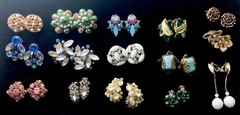 Lot of 15 Pair Vtg Rhinestone Clip On Earrings-Florenza Juliana Lewis Segal etc