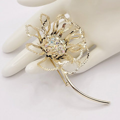 Sarah Coventry Allusions AB Crystal Gold Tone 1968 Clip On Earrings & Brooch Set
