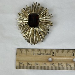 Vintage Celebrity New York Starburst Gold-Tone Amber Colored Stone Pin Brooch