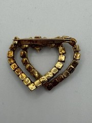 Vintage Red & Clear Crystal Rhinestone Prong Set Dual Heart PinInactive