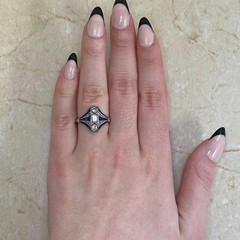 Art Deco Style Lab Created Diamond & Sapphire 14k White Gold FN Engagement Ring