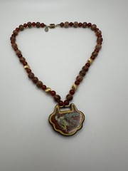 VNT Les Bernard Sterling Silver Jasper Carnelian Cloisonne Bird Necklace JB19