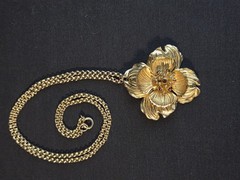 Vtg HOBE Signed Rare Necklace/Brooch Goldtone With Amber Stones. 2 In 1 Design