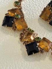 Vintage Juliana D&E Amber And Black Rhinestone Necklace Earring Set