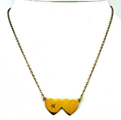 Vintage 12k GF Double Heart Necklace Diamond Accent Signed Romantic Gift