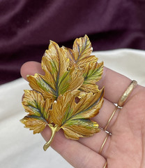 Vintage Signed Weiss Enamel Autumn Leaf Brooch Pin Layered Maple Fall