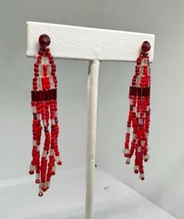 Vikki Carr Estate Red Bead Earrings Certificate Of Authenticity Dangle 2.75 Inch