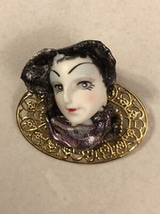 VTG F. Jaretta Costume Fashion Caucasian Lady Face Brooch 1920s Design Art Deco