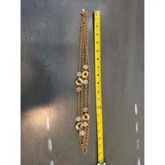 Vintage Gold Tone Double Strand Long Chain Necklace Frosted Beads Donut Charms