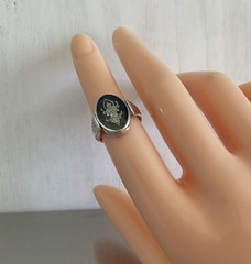 Vintage Siam Niello Ring Double Side Flip Reverse Black/Yellow 925 Silver Size 5