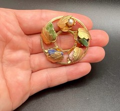 Vtg SARAH COVENTRY Pin Brooch Earrings Set Gold Tone Autumn Leaves Chunky Stones