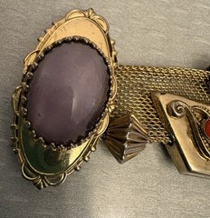 Victorian Revival Bracelet Mesh Jeweled Slide Charms Faux Gems Bold Statement