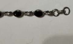 VINTAGE STERLING SILVER AND ONYX Link BRACELET 7.5” Long EUC