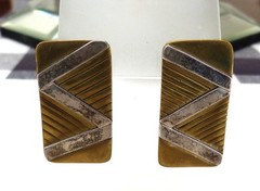 1 5/8″ VINTAGE PHYLLIS WOODS MIXED METAL STERLING SILVER BRASS ARTISAN EARRINGS