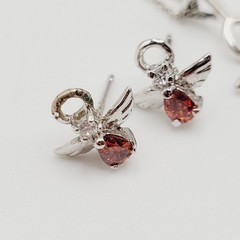 Red Rhinestone Guardian Angel Necklace Earring Set with Card Vintage 1990s
