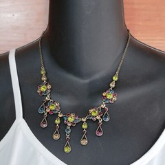 Vintage VCLM Nordstrom Victorian Style Rhinestone Bib Necklace Flowers Blu02-2