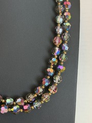 VTG 1950 Aurora Borealis Watermelon Faceted Glass Fancy Clasp 2 Strand Necklace