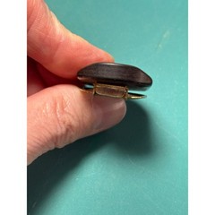 Vintage Polished Wood Scarf Clip Gold Tone Hinged Ring Brown Grain Accessory