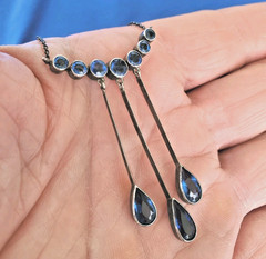 Original STERLING SILVER 925 Deco Modernist Rare Necklace Vintage Sapphire Paste