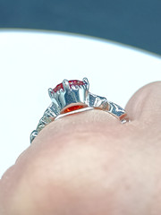 Red CZ Cubic Zirconia Faceted Gemstone Sparkle Silver Tone Vine Band Ring Size 7