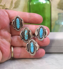 4 Vintage Sterling Turquoise Old Pawn Matching Rings x 4 Lot