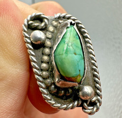 Vintage Navajo Old Pawn Style Sterling Silver Turquoise Ring Lasso Unique Sz. ~8