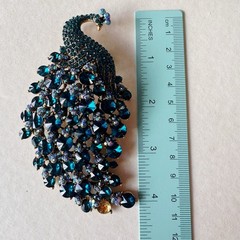 Vintage Rhinestone Brooch Lot 8pc Peacock Blue Crystal Sparkle Statement Mix