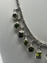 VTG Sterling Silver Assorted Shape/Size Bezel Set Peridot Fringe Necklace