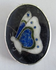 HANDMADE STERLING BUTTERFLY PENDANT BROOCH, 2 INCHES, 20 GRAMS, LAPIS & CRYSTAL