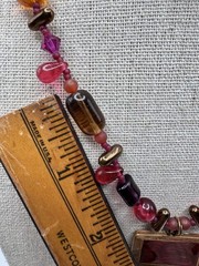 Vintage NOS Shaune Bazner Gold Tone Enamel Carnelian Crystal Glass Necklace 18”