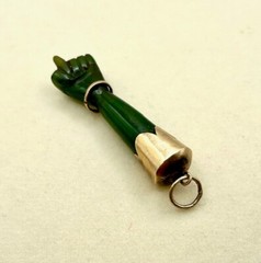 9K Gold Trim & Jade Vintage Mano Figa Hand Good Luck Charm Tiny Etruscan Magic