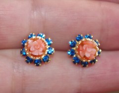 VINTAGE 11MM BLUE SAPPHIRE CZ SEED FLOWER JACKETS FOR EARRINGS USE W ANY STUDS