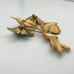 Large Vintage Gold Tone Flower Bouquet Brooch Pin Aqua Blue Lucite 1940s 1950s