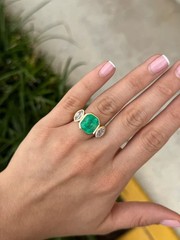 Art Deco 4.10 Ct Natural Emerald Antique Vintage Wedding Ring 14K Yellow Gold FN