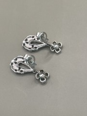 VTG Crown Trifari Silvertone Crystals Floral Necklace/Clip On Earrings Set