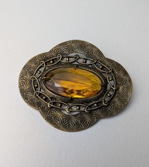 Vintage Antique Amber Glass Brooch Sash Pin C Clasp Brass Large!