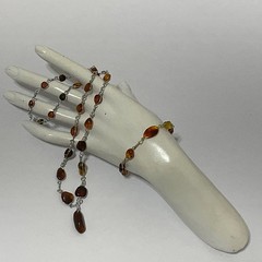 VtgGenuine Honey Cognac Amber Nugget Wire Wrapped Pendant Necklace Bracelet Set