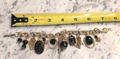 Vintage Black And Gold Tone Chain Ball Dangles Charm Bracelet Pendants.
