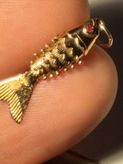 Vintage 18K Gold Articulated Chinese Koi Fish Pendant Ruby Eyes