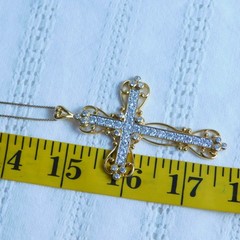 Ross Simons Necklace 18K Gold over Sterling Silver Cross Pendant 925 CZ Jewelry