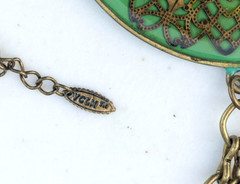 Vintage VCLM signed Green & Bronze 2.75″ Pendant on a 32″ Bronze Chain Necklace