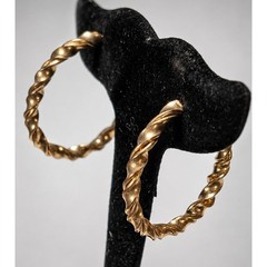 Vintage Hoop Pierced Earrings Ridged Gold-tone 1.5″ Self-closing Large gp-1