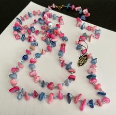 Vtg Colorful Necklace Mother Of Pearl Pieces Beads Dyed Polished Spacers 36”
