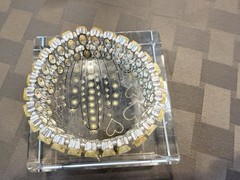 Vintage with an expandable Lucite bracelet in great condition. 1.5″ wide