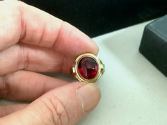 VTG/Antique Art Deco gold filled?rolled?red glass signet ring size 5.25 unsigned