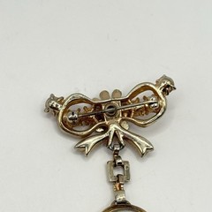 Vintage Benrus Rhinestone Flower Crystal Bow Brooch Pin Watch Pink Gold Tone