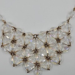 Bib Style faceted clear crystal glass bead necklace on chain UV glow
