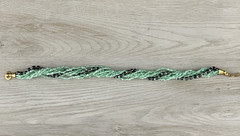 VTG Sea-green Glass Multi-Strand (8) Necklace 2 mm Beads w/Dark Beads Brass Hook