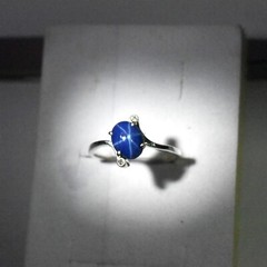 Top quality Lab Created blue star sapphire & zirconia Silver ring