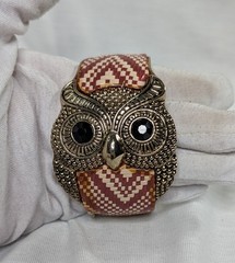 Vintage Owl Bangle Bracelet Hinged Bold Bird Animal Jewelry